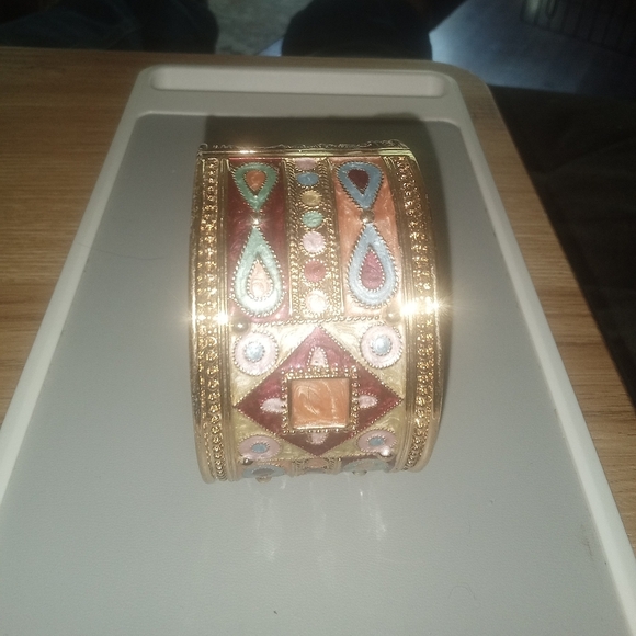 Gold and Red Geometric Statement Bracelet - Picture 1 of 8